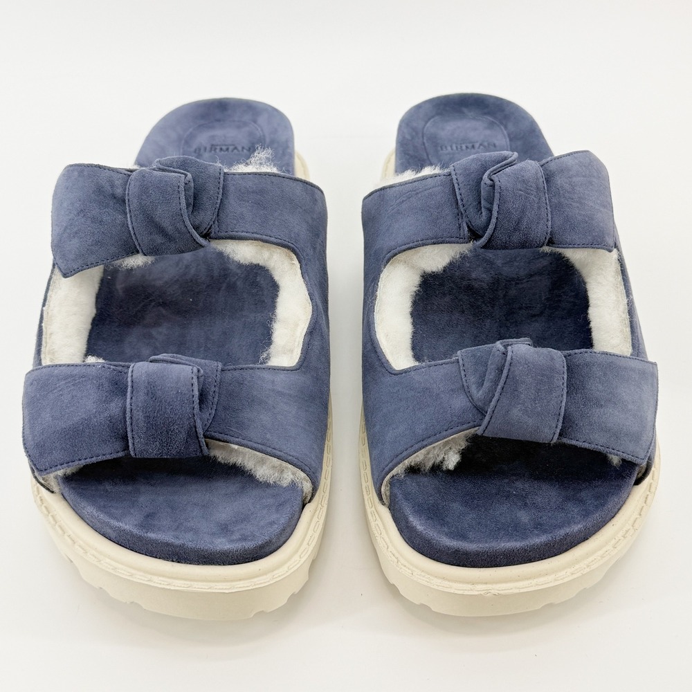 Alexandre Birman Lolita Shearling Lined Slide Sandals Blue Suede Designer NEW - Picture 14 of 16